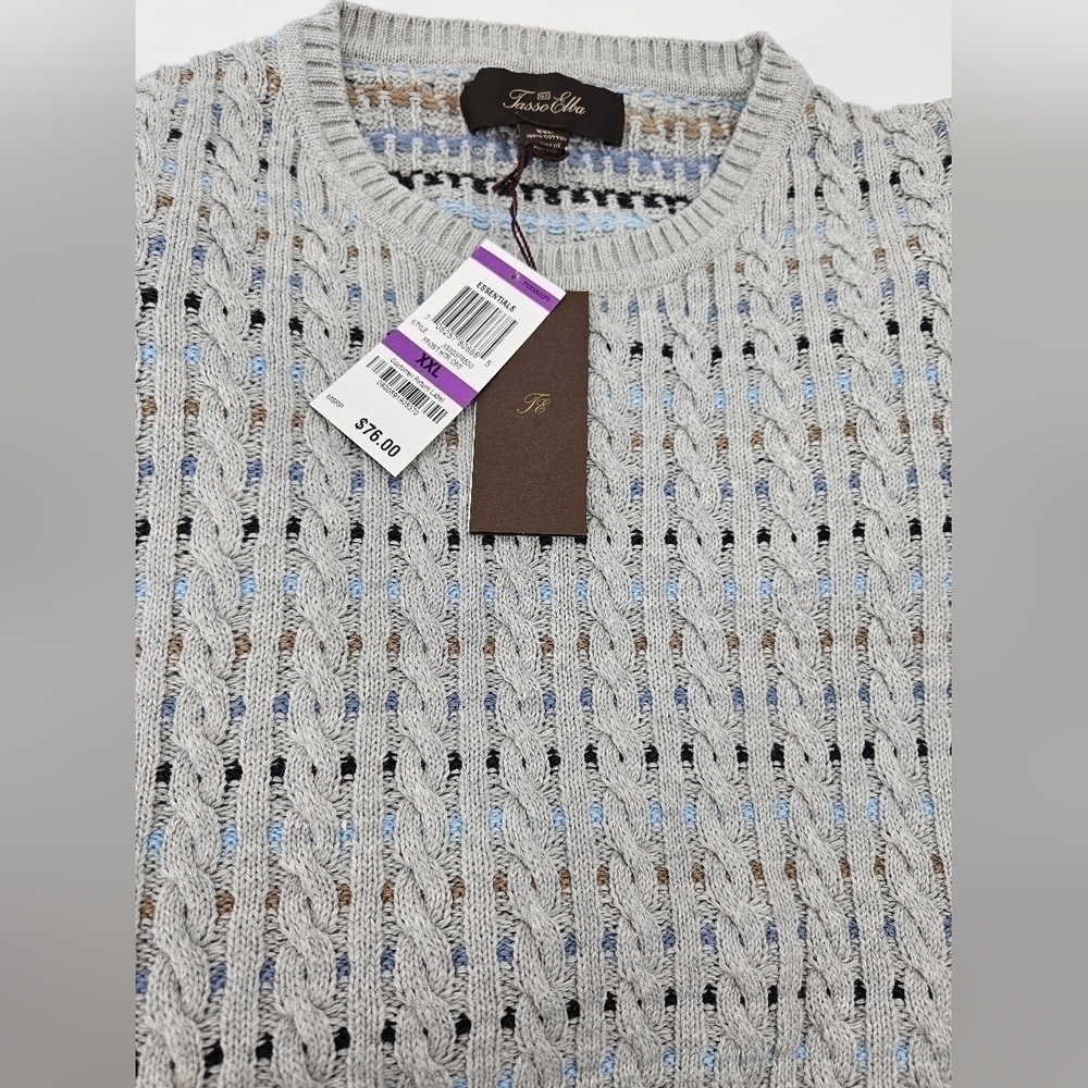 NWT Tasso Elba GRAY Frosted Multicolored 100% Cotton Knit Pull Over Sweater XXL